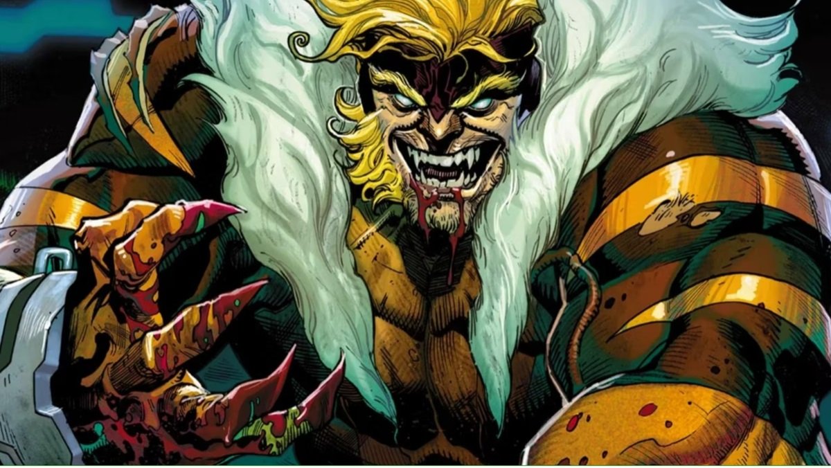 A feral Sabretooth gets ready to fight the X-Men.