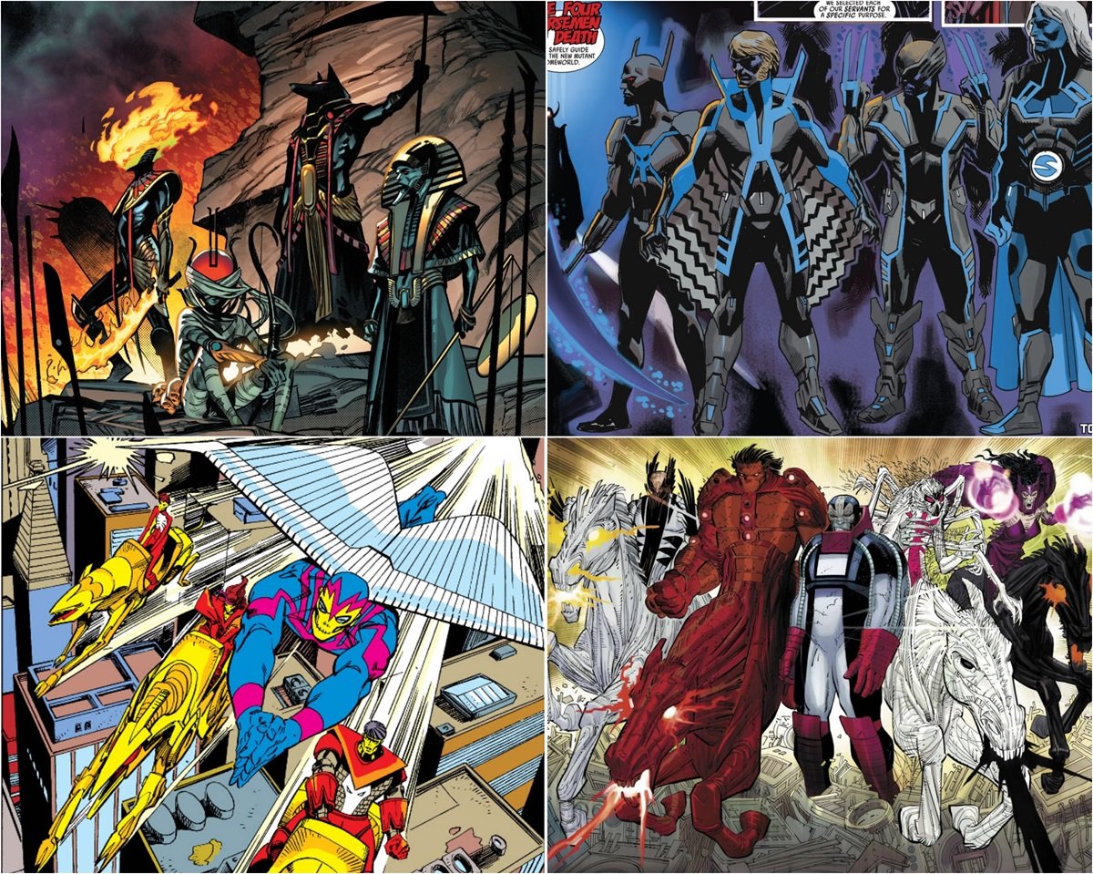 The Four Horsemen of the mutant Apocalypse, through various time periods.