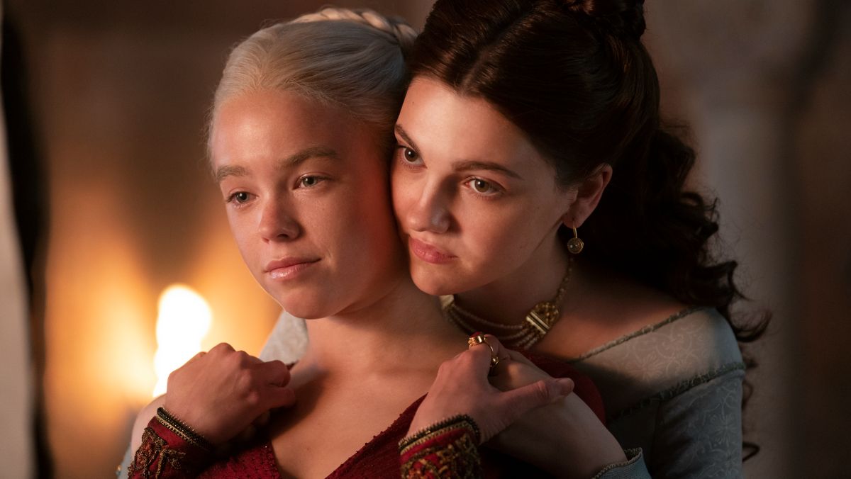 Milly Alcock as Young Rhaenyra, Emily Carey as Young Alicent in House of the Dragon