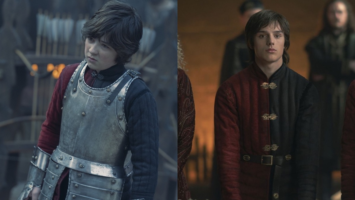 Jacaerys Velaryon as a young boy training and as a teenager during his mother's war council on House of the Dragon