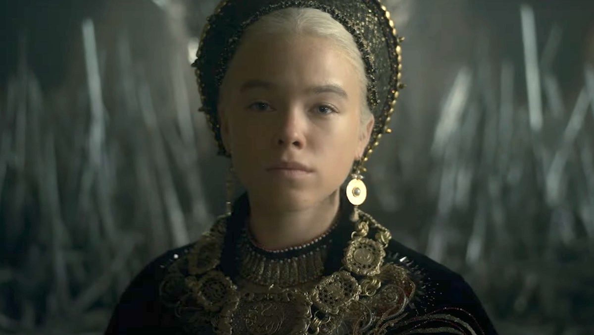 Young Princess Rhaenyra from House of the Dragon in the throne room