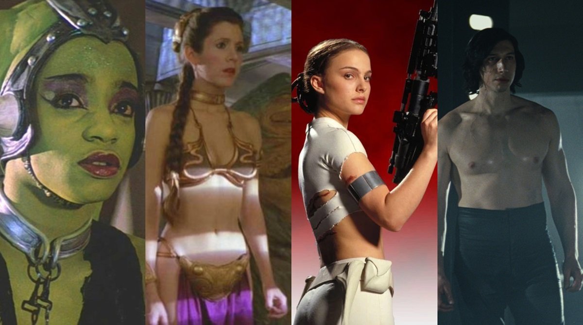 Star Wars characters who showed skin, including Oola, Princess Leia, Padme, and Kylo Ren.