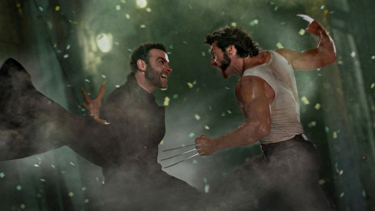 Liev Schreiber as Sabretooth fighting Hugh Jackman's Logan in X-Men: Origins Wolverine.